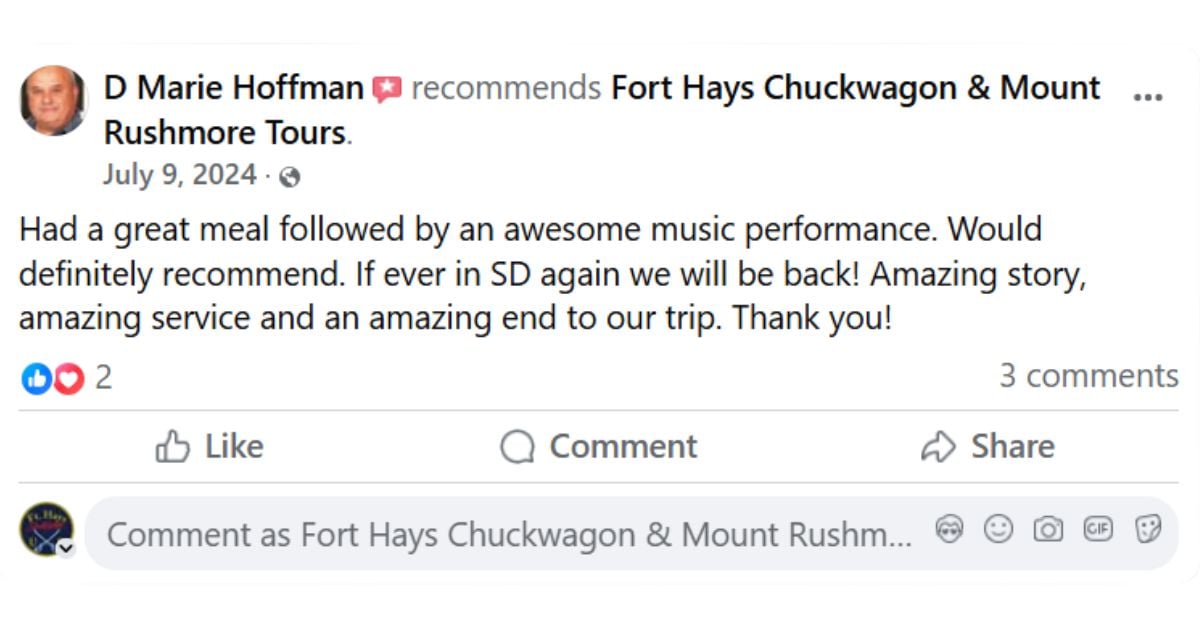 Hoffman Fort Hays Chuckwagon facebook review D Marie Hoffman Fort Hays Chuckwagon facebook review